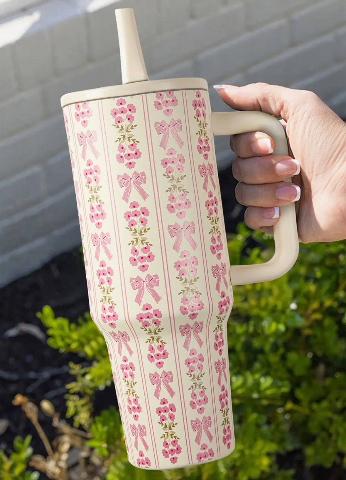 Pink Floral & Bow Tumbler
