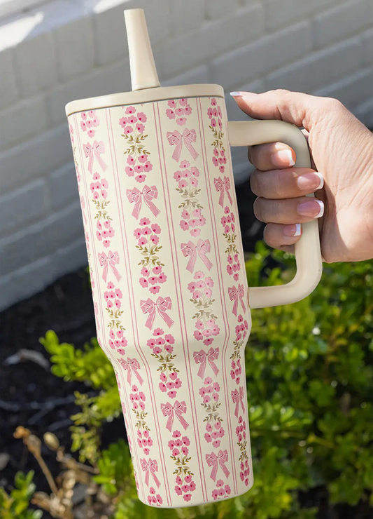 Pink Floral & Bow Tumbler