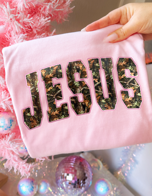 JESUS camo pink outline